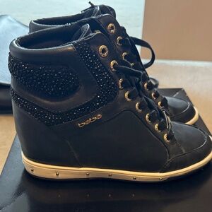 Bebe Black Studded Wedge High-Top Sneakers